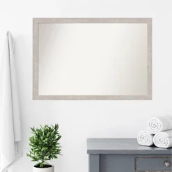 39" X 27" Non-Beveled Marred Wood Bathroom Wall Mirror Silver - Amanti Art -Bathroom Products Store GUEST bfb1c324 5edb 4609 9a41 2650d6b91f36