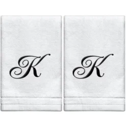 Creative Scents Set Of 2 White Fingertip Monogrammed Towels, Black Embroidered 18 Creative Scents Set Of 2 White Fingertip Monogrammed Towels, Black Embroidered -Bathroom Products Store GUEST c1ef88aa 3e6d 43ce a936 fc29ca0cb3e8