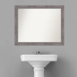 32" X 26" Non-Beveled Pinstripe Plank Gray Narrow Bathroom Wall Mirror - Amanti Art -Bathroom Products Store GUEST c30d3985 143e 420e 9795 bae7641a4f2e