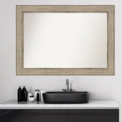 42" X 30" Non-Beveled Trellis Silver Wood Bathroom Wall Mirror - Amanti Art -Bathroom Products Store GUEST cca675f2 ad82 4d1e a9fe f82510a3dc46