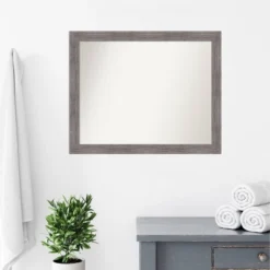 32" X 26" Non-Beveled Pinstripe Plank Gray Narrow Bathroom Wall Mirror - Amanti Art -Bathroom Products Store GUEST ce164590 652f 407c abe2 d11d63a68cdc