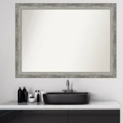 43" X 32" Non-Beveled Waveline Silver Narrow Bathroom Wall Mirror - Amanti Art -Bathroom Products Store GUEST d2b53a91 aa86 4666 a232 d597eb0136c3