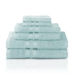 Cotton 6 Piece Bath Towel Set, Plush And Quick Drying, Classic Ionic Jacquard Border And Embroidered Trim By Blue Nile Mills -Bathroom Products Store GUEST d2e396b5 864f 42be 99e4 b2892e7af57b