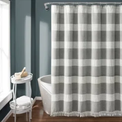 Tucker Stripe Yarn Dyed Cotton Knotted Tassel Shower Curtain - Lush Décor -Bathroom Products Store GUEST d303a973 a71a 418d 98c8 48af6e1bbf34