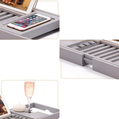 Bambusi Bathtub Caddy with Extendable Sides, Wine Glass Holder, Book Stand and Phone Tray, Gray Bambusi Bathtub Caddy With Extendable Sides, Wine Glass Holder, Book Stand And Phone Tray, Gray -Bathroom Products Store GUEST d45fd39a 729c 46a8 99af f8104dbf9fd7