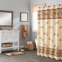 Pinehaven Fabric Shower Curtain Beige & Brown - Saturday Knight Ltd.