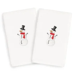 2pk Snowman Hand Towel Set White - Linum Home Textiles