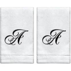 Creative Scents Set Of 2 White Fingertip Monogrammed Towels, Black Embroidered 8 Creative Scents Set Of 2 White Fingertip Monogrammed Towels, Black Embroidered -Bathroom Products Store GUEST d9e1e269 32b4 47d5 bcf1 597d46ee9ccd