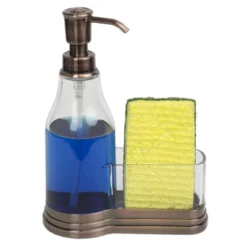 Home Basics Plastic Soap Dispenser With Brushed Steel Top And Fixed Sponge Holder