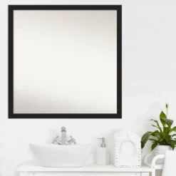 28" X 28" Non-Beveled Grace Narrow Bathroom Wall Mirror Brushed Metallic Black - Amanti Art -Bathroom Products Store GUEST dee6b7d2 f4f6 403b b0e5 1a5030fd9f17