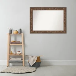 42" X 30" Non-Beveled Bridge Wood Bathroom Wall Mirror Brown - Amanti Art -Bathroom Products Store GUEST e04a34bf 05a6 4d63 93a1 582d96452fa6