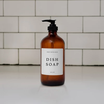 Sweet Water Decor Amber Glass White Text Label Dish Soap Dispenser - 16oz Sweet Water Decor Amber Glass White Text Label Dish Soap Dispenser - 16oz -Bathroom Products Store GUEST e13a6bd7 3544 4b8e 88ba 6b100507fd51