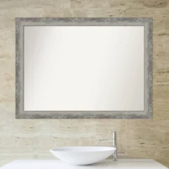 43" X 32" Non-Beveled Waveline Silver Narrow Bathroom Wall Mirror - Amanti Art -Bathroom Products Store GUEST e18ed451 ad0c 46af ae70 ca5eda4bf342