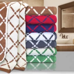 Plush And Absorbent Cotton Oversized 2-Piece Geometric Diamond 34" X 68" Bath Sheet Set - Blue Nile Mills -Bathroom Products Store GUEST e1c139b2 bbf9 49e0 a8a7 ce3cb9445df9