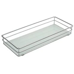 Vanity Tray With White Glass Chrome - Elle Décor