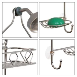 GeekDigg 16" X 8" Stainless Steel Hanging Shower Caddy Basket Over Shower Head With Suction Cups, Hooks, - 3 Tier - Silver