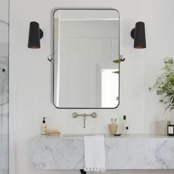 ANDY STAR Modern Decorative 22 X 34 Inch Rectangle Wall Mounted Hanging Bathroom Vanity Mirror With Stainless Steel Metal Frame, Brushed Nickel -Bathroom Products Store GUEST ef535316 309b 403a bb6a bf5576f811d3