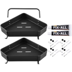 Unique Bargains Bath Corner Shower Shelves Adhesive Caddy With Hooks And Rod For Bathroom 9.57"x9.57"x1.97" 2 Sets -Bathroom Products Store GUEST ef5a7c11 beec 422f 9790 35d677ee673e