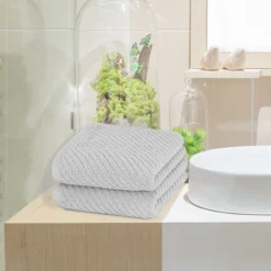 PiccoCasa Luxury 100% Ribbed Absorbent Drying Face Ribbed Cotton Washcloths 2 Pcs -Bathroom Products Store GUEST f10bd043 b4e8 483b 9fe2 ac3c6f8d2d0b