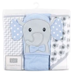 Hudson Baby Infant Boy Cotton Rich Hooded Towels, White Dots Gray Elephant, One Size