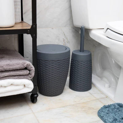 Round Premium Wicker Look Wastepaper Basket and Toilet Brush Set Gray - Mind Reader Round Premium Wicker Look Wastepaper Basket And Toilet Brush Set Gray - Mind Reader -Bathroom Products Store GUEST f37cd0cd 1425 4124 9da7 de6a4912b4f4