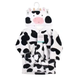 Hudson Baby Infant Unisex Plush Animal Face Bathrobe, Cow, 0-9 Months