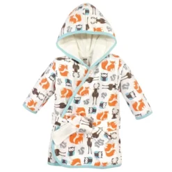 Hudson Baby Infant Girl Cotton Rich Bathrobe, Neutral Forest, 0-9M