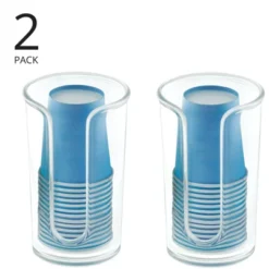 MDesign Small Plastic Disposable Paper Rinsing Cup Dispenser - 2 Pack - Clear