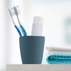 Unique Bargains 2Pcs Bathroom Tumblers Bathroom Toothbrush Cup Blue 4.33''x2.76'' 350ml