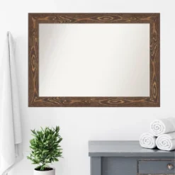 42" X 30" Non-Beveled Bridge Wood Bathroom Wall Mirror Brown - Amanti Art -Bathroom Products Store GUEST fe6d0365 48cf 4acc af56 ca78d211501a